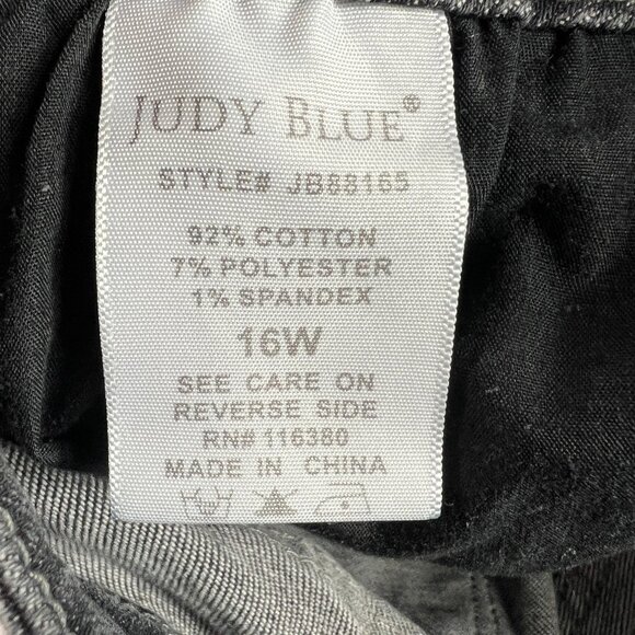 Judy Blue Jeans Women's Plus 33x26* Skinny High Rise Black Raw Hem Denim Tag 16W - Picture 8 of 16